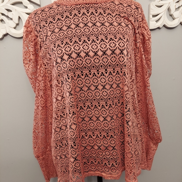 Plus Size Dusty Rose See Through Puff Sleeve Blouse Size 3X - Picture 2 of 4